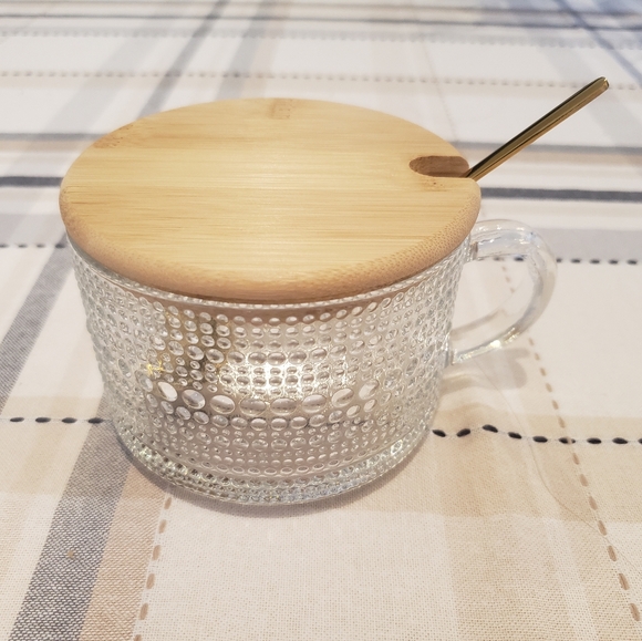 14oz. Vintage Glass Coffee Mug with Golden Spoon and Bamboo Lid - Picture 15 of 16